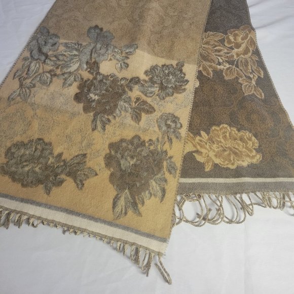 Preston & York Flower Pattern Soft Brown Scarf - Picture 2 of 5